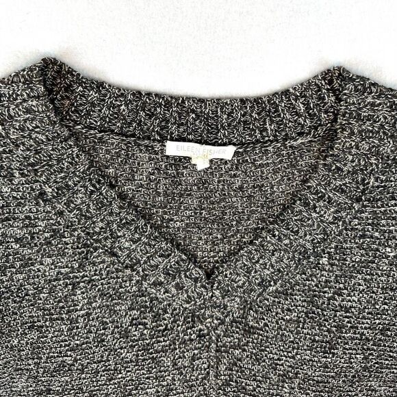 Eileen Fisher %100 Linen Black and White V Neck Sweater Women's Petite M PM - Picture 4 of 12